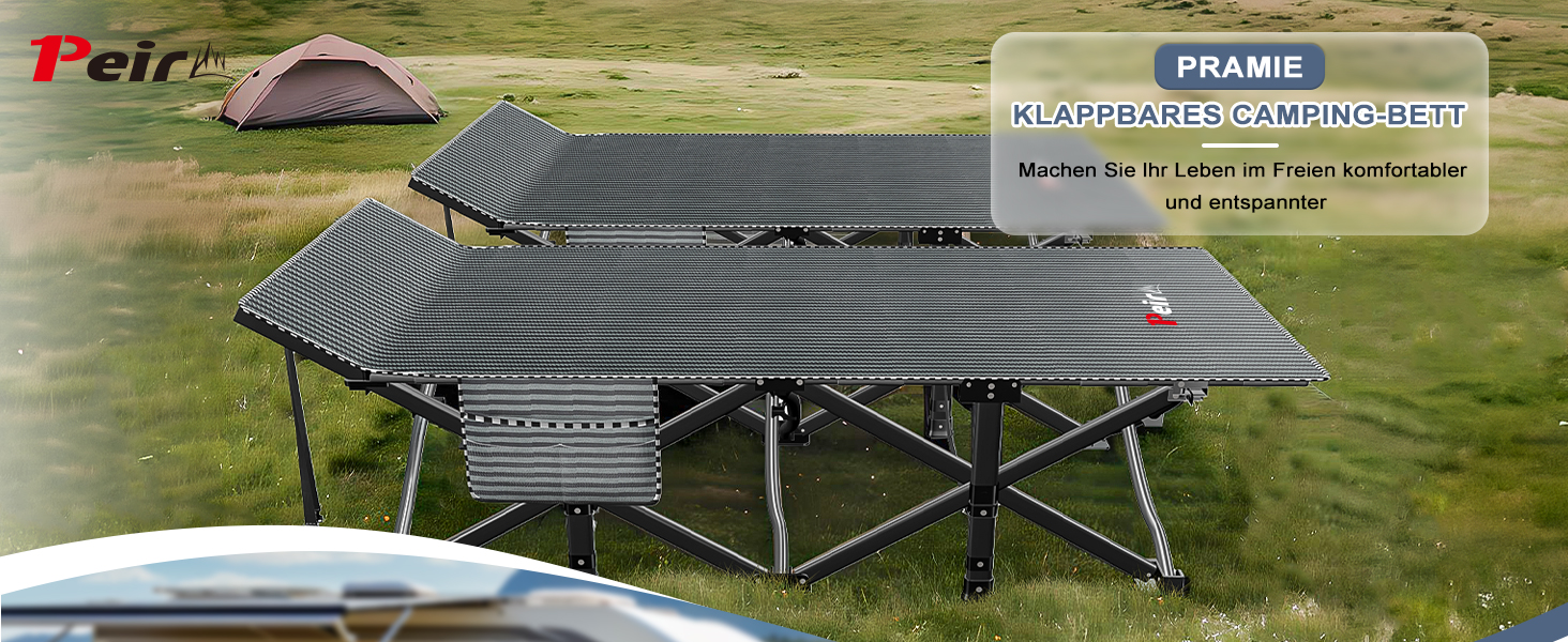 Кемпінгове ліжко Peirhw: складане, широке, з матрацом, до 200 кг, легке та портативне для подорожей