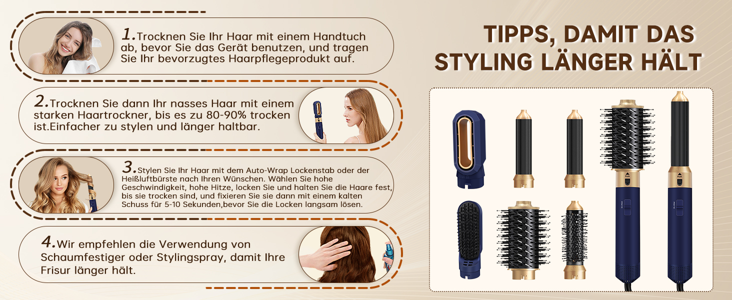 Фен-щітка 6 в 1 для волосся: стайлер, плойка, об'єм, локони