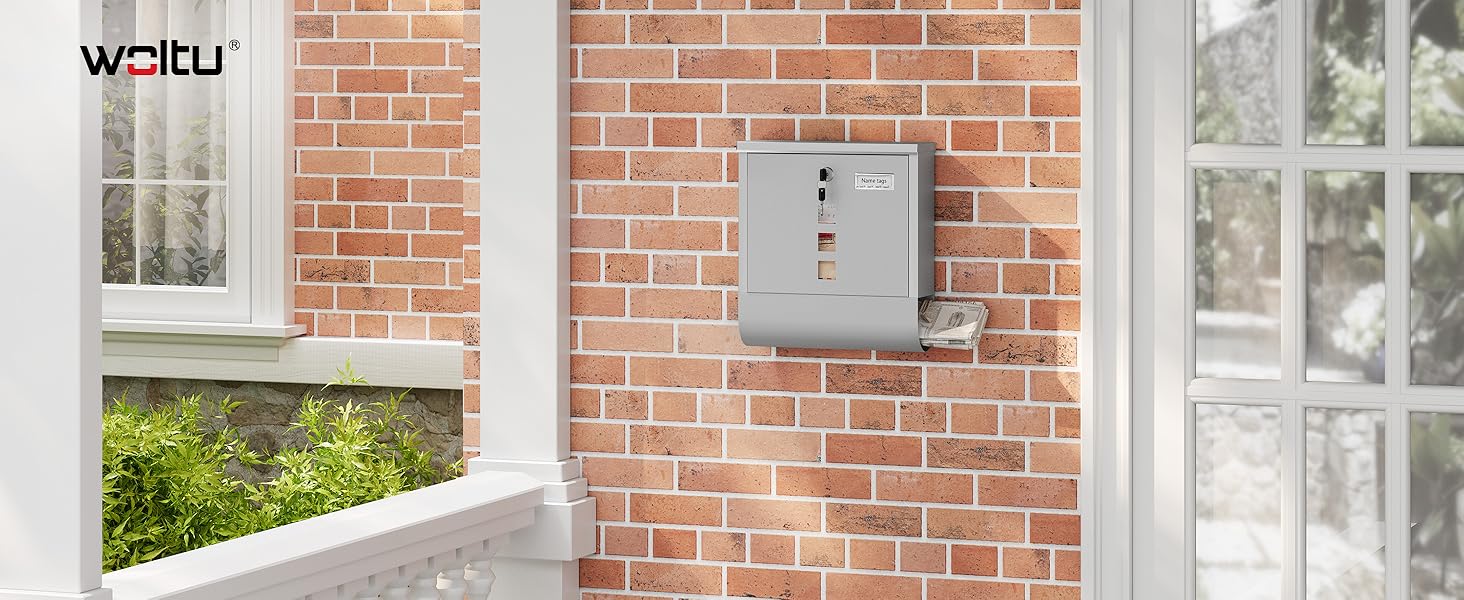 Поштовий ящик WOLTU з газетницею та оглядовим вікном, персоналізований, настінний, з замком та 2 ключами, сірий, 37x37x10.5 см