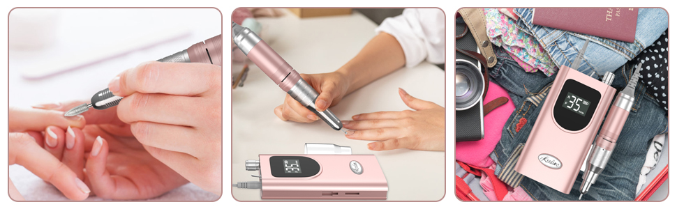 Електрична шліфувальна машинка для нігтів Kredioo з LED-дисплеєм, 35000 об/хв, для гелю та акрилу, 6 насадок, для професійного та домашнього використання, Champagner Gold