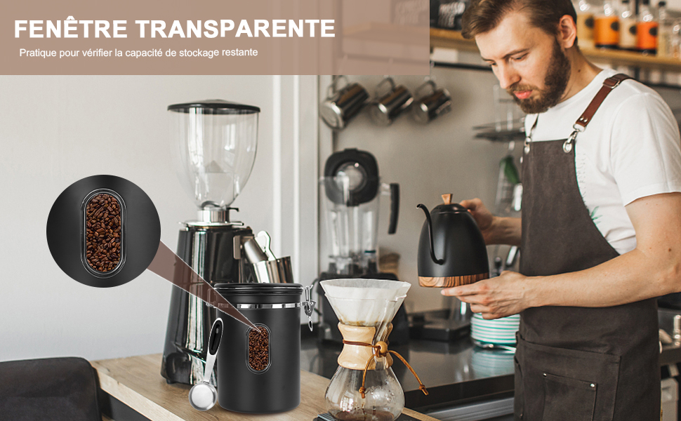 Герметичний контейнер для кави з нержавіючої сталі, 2,8 л, з CO2-вентилем та індикатором дати - для кавових зерен, кави, чаю, горіхів, какао, з мірною ложкою