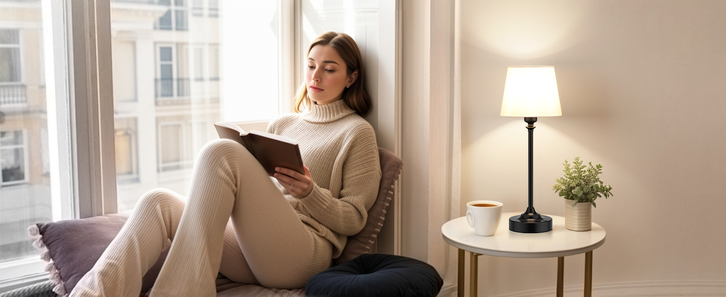 LED настільна лампа бездротова з торшером з льону, торшер для спальні, їдальні, вітальні, з USB-C, регулювання яскравості, 40см, мідь