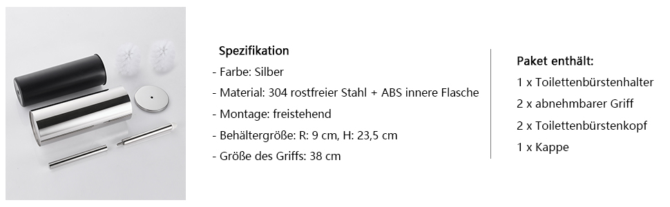 Набір для чищення унітазу FIISAYL з тримачем: щітка та підставка з нержавіючої сталі (сріблястий)