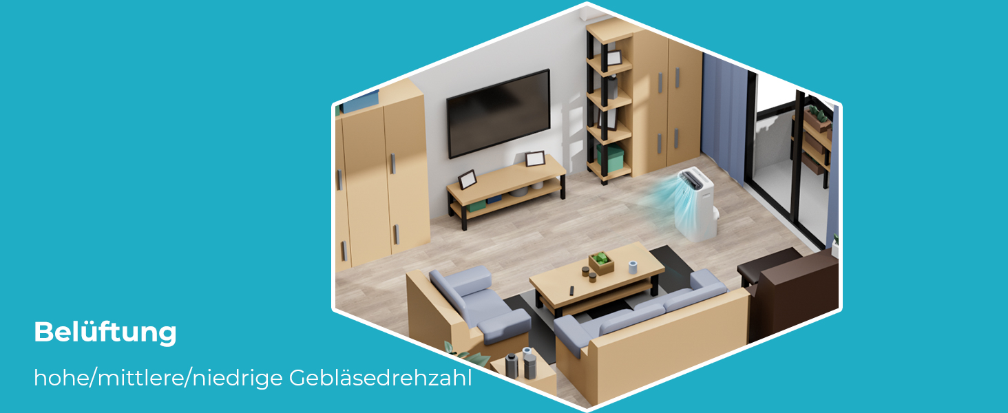 Мобільний кондиціонер COSTWAY 14000 BTU з виносним шлангом. 5-в-1: охолодження, обігрів, осушення, вентиляція, нічний режим. Для приміщень до 135 м³, пульт/додаток, таймер 24h, 4100W, ≤57dB, білий