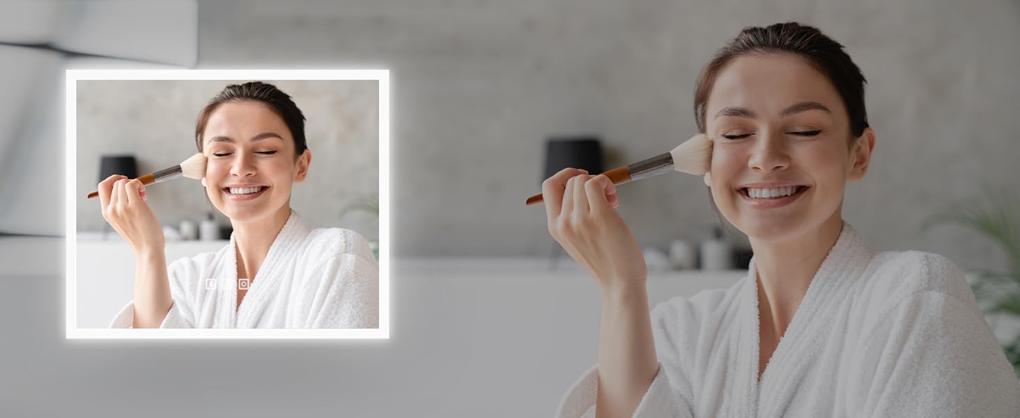 Дзеркало для ванної кімнати SONNI з LED-підсвічуванням, 100 x 60 см, антизапарник, IP44, сенсорне керування, 3 кольори світла, білий