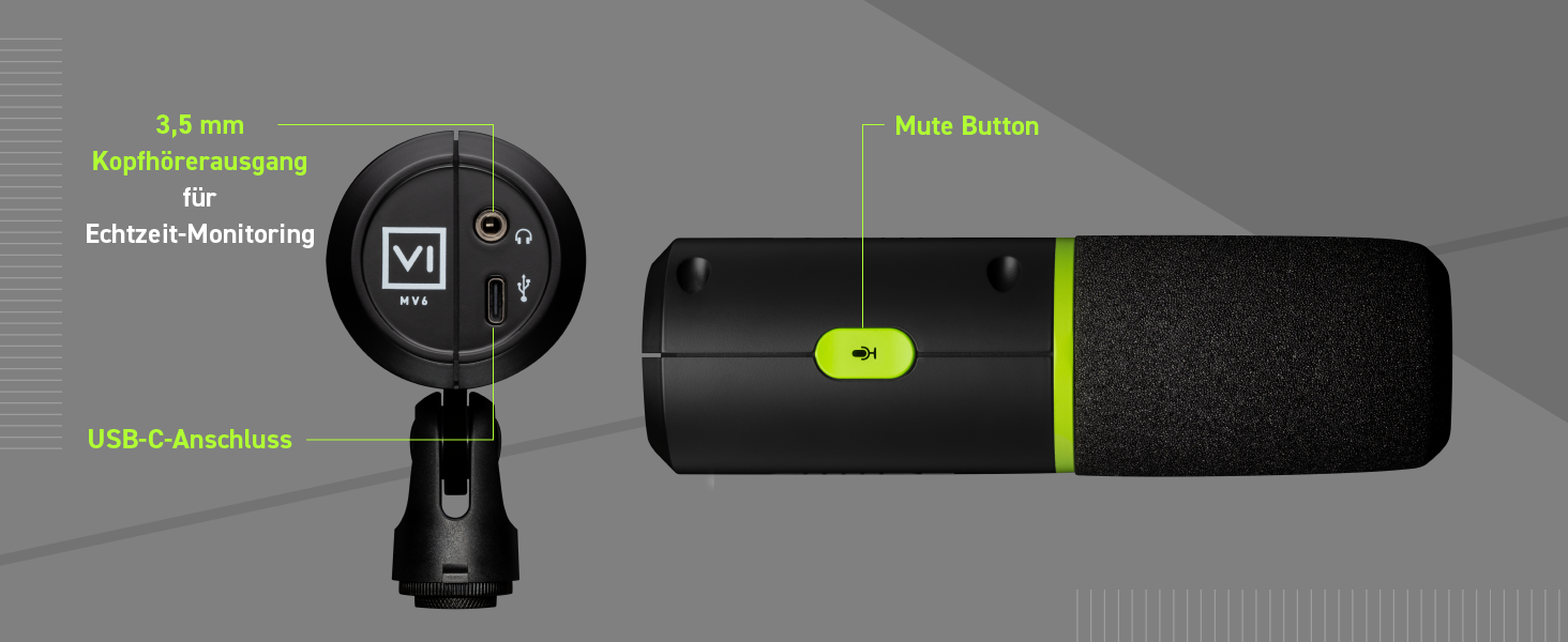 Shure MV6 USB Мікрофон для Ігор та Стрімінгу, Динамічний, USB-C, для PC Gamer та Стрімера