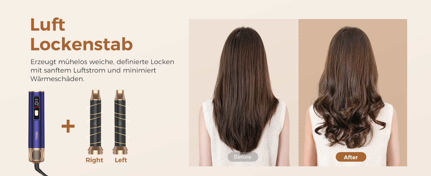 Мультистайлер для волосся 6 в 1 UKLISS Air Styler Set з дифузором, фен-щітка та вирівнювач для волосся, 1000 Вт, LCD-дисплей, Gold Blau