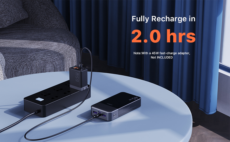Power Bank JUOVI 20000mAh 45W з LED дисплеєм, швидка зарядка USB-C для MacBook, iPhone 15/14/13 Pro, Samsung S24/S23 (Білий)