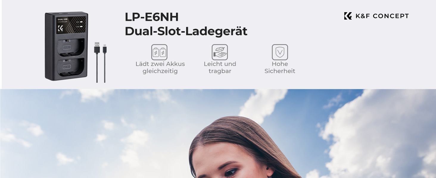 Зарядний пристрій для акумуляторів Canon LP-E6/LP-E6N/LP-E6NH з подвійним слотом K&F CONCEPT, Micro USB та Type-C, швидка зарядка для EOS R5, R6, R, 5D Mark IV, 5D Mark III, 5DS, 5DS R, 5D Mark II, 6D