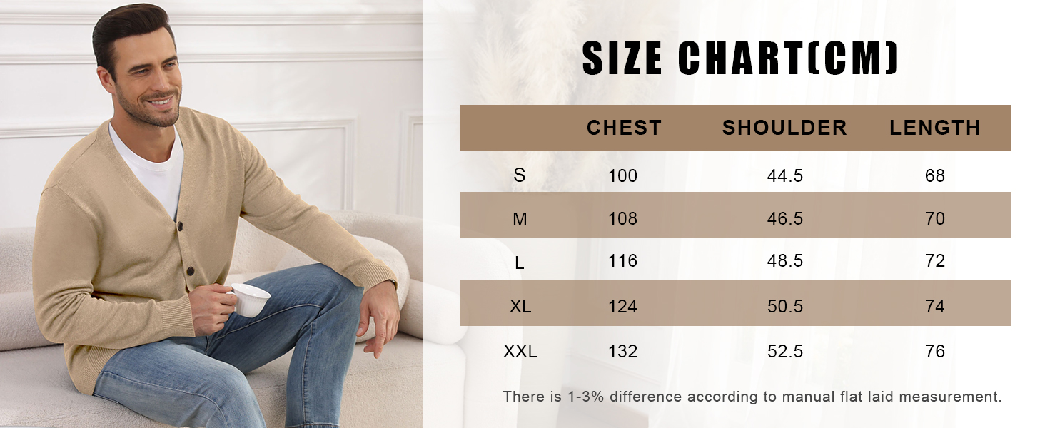 Чоловічий в'язаний кардиган вінтажного стилю з ґудзиками, з довгим рукавом, V-подібний виріз, легкий та теплий на осінь/зиму, бежевий, розмір M