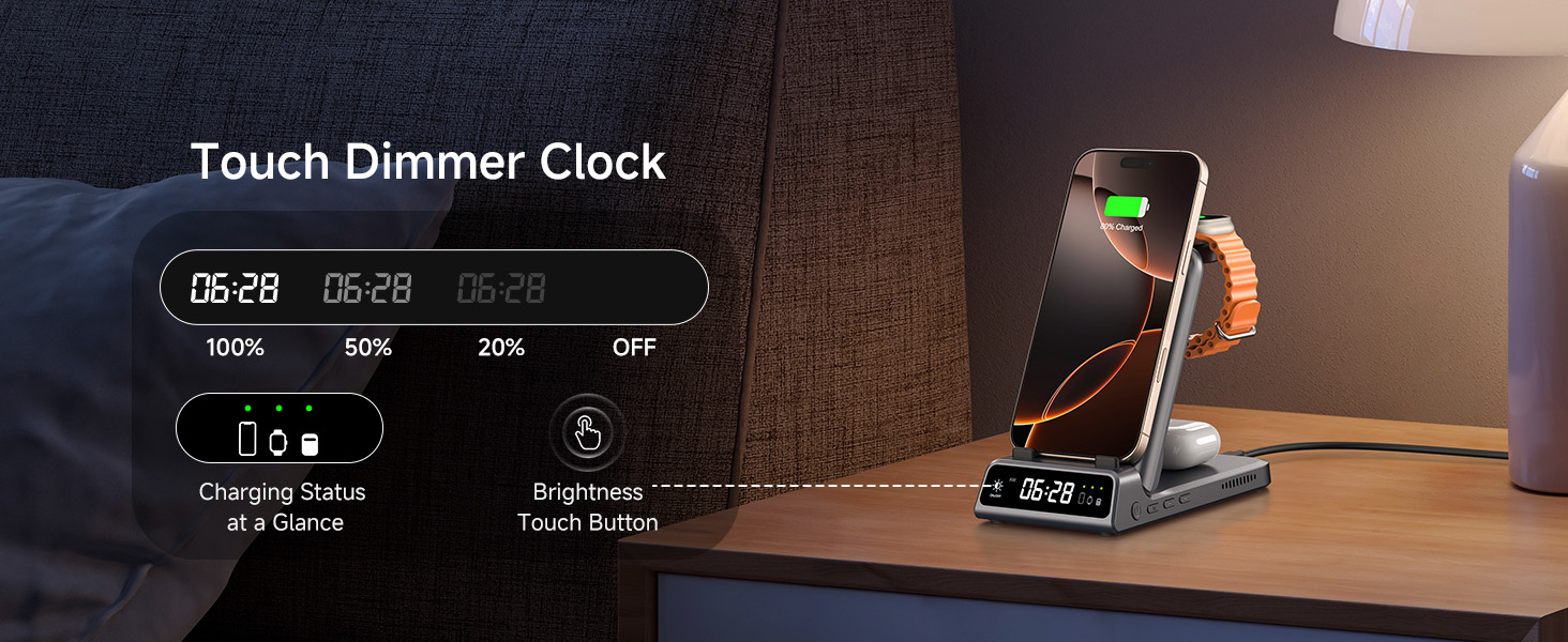 Бездротова зарядка 3-в-1 SwanScout 703A для iPhone 17/16/15/14/13/12, Apple Watch 11/10/9/8/7/Ultra та AirPods Pro 3 (Tech Grey)