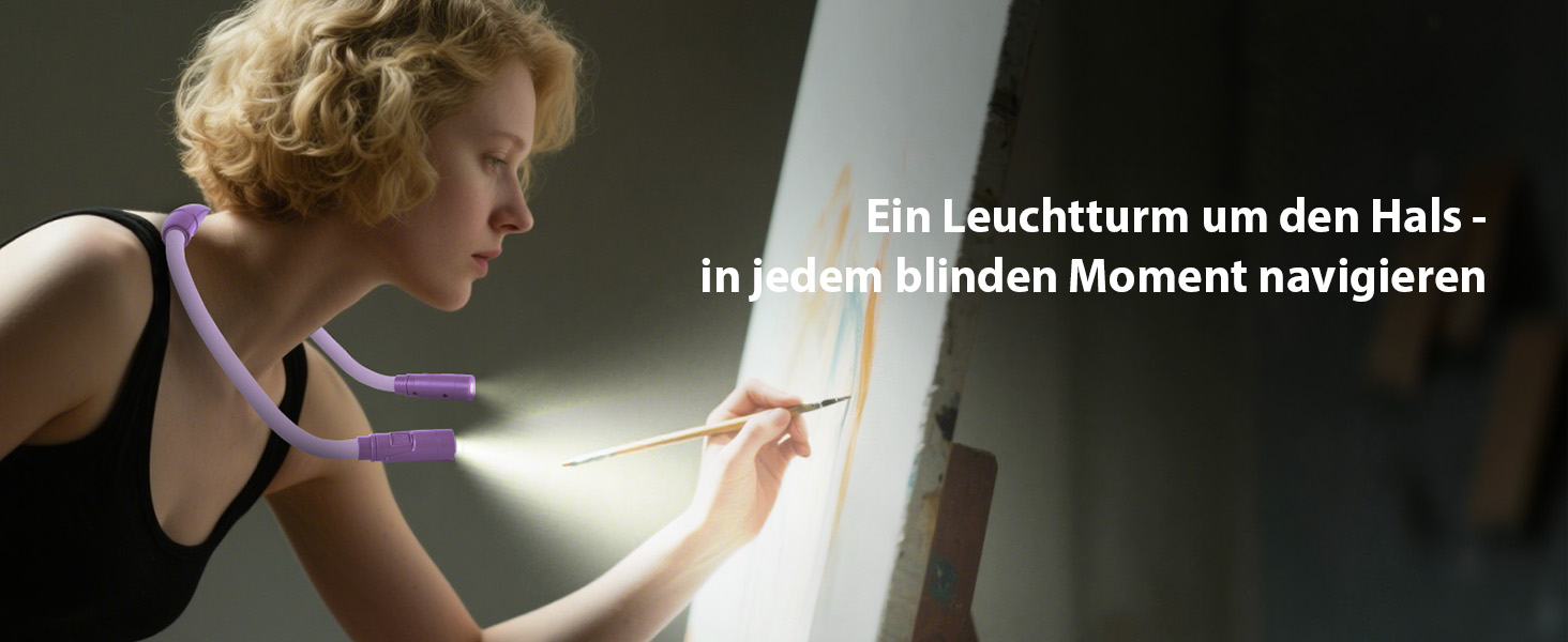 Ліхтар на шию LUXJET LED для читання, в'язання, ремонту: акумуляторний, 3 кольори, регульована яскравість (світло-ліловий)