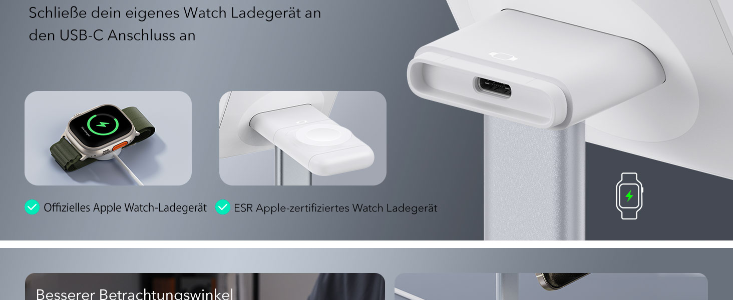 Зарядна станція 2-в-1 ESR MagSafe для Apple Watch та iPhone 17e/17/16/15/14/13/12, AirPods 4 - Біла