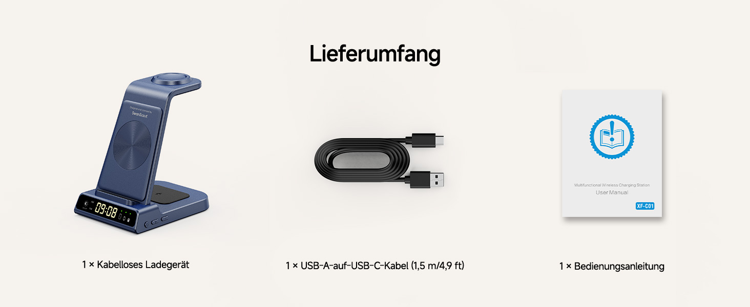 Бездротова зарядна станція 3-в-1 для Samsung Galaxy S26 Ultra, Watch 8/Ultra/7/6/5, Buds 4/4 Pro (Блакитна) - Швидка індуктивна зарядка