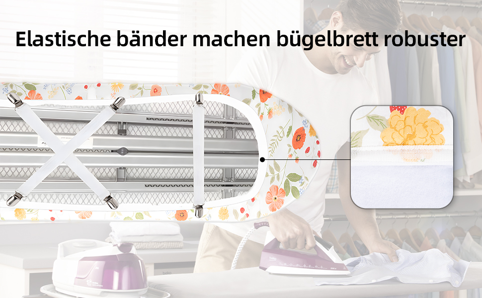 Чохол для гладильної дошки, бавовна 100%, тришаровий, потовщений, 110-125 x 30-42 см, жовтий