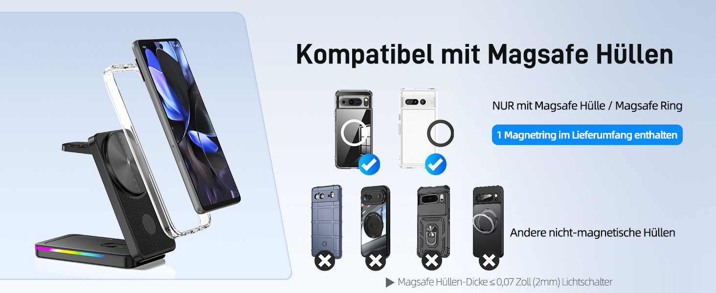 Магнітна зарядна станція 3-в-1 для Google Pixel Watch 3/2, Pixel 10/Pro/XL, 9/Pro/XL та Pixel Buds. Бездротовий зарядний пристрій Magsafe, складаний, для подорожей.