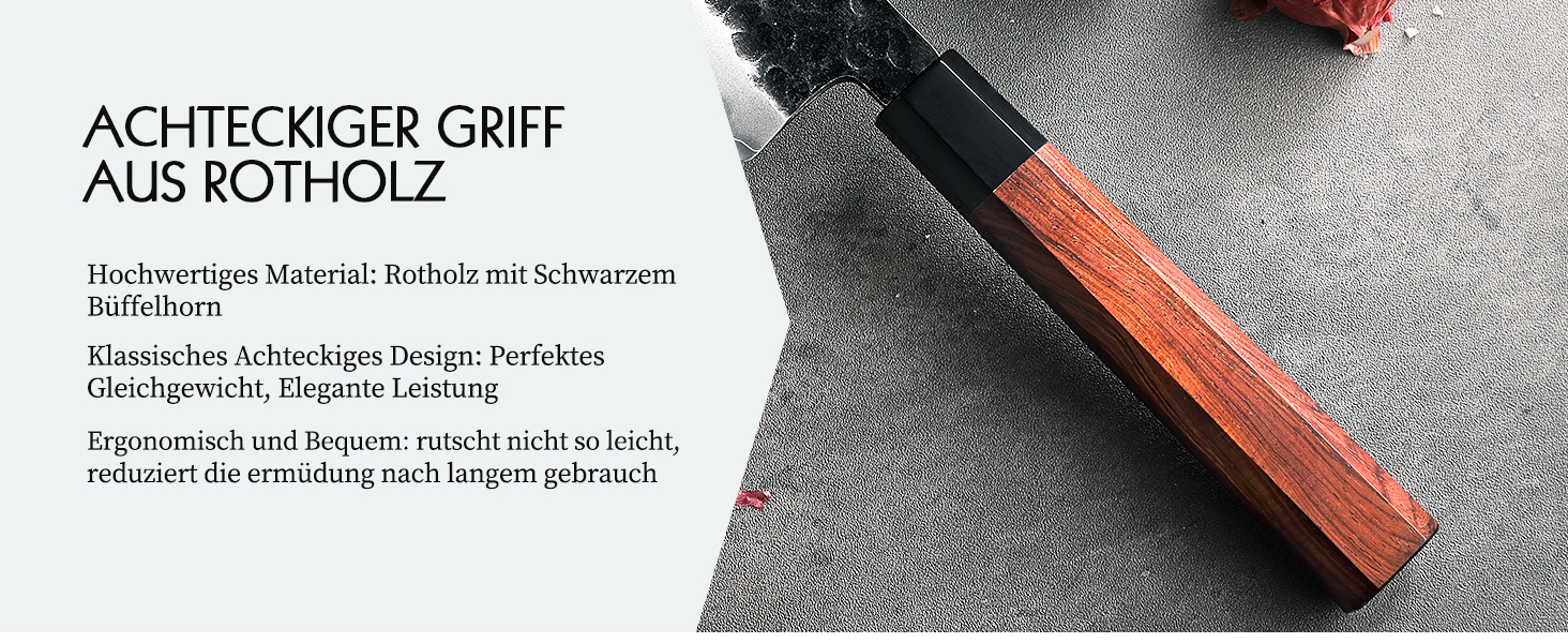 Японський ніж Santoku 18,5 см Hezhen, кухонний, з кованого сталі, з дерев'яною ручкою