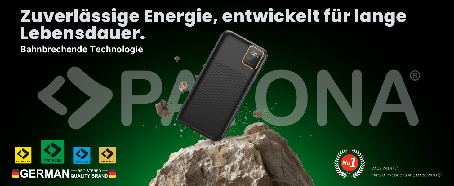Повербанк PATONA Premium 20000mAh 22.5W PD з Li-Polymer батареєю, швидка зарядка, USB-C та 2x USB-A, 74Wh