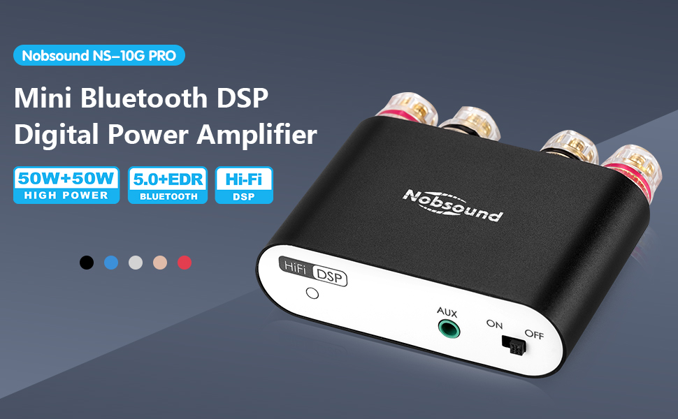 Nobsound NS-10G PRO стерео підсилювач Hi-Fi DSP 2x100Вт, Bluetooth 5.0, 2-канальний міні аудіо підсилювач для домашніх колонок, цифровий, чорний, з блоком живлення