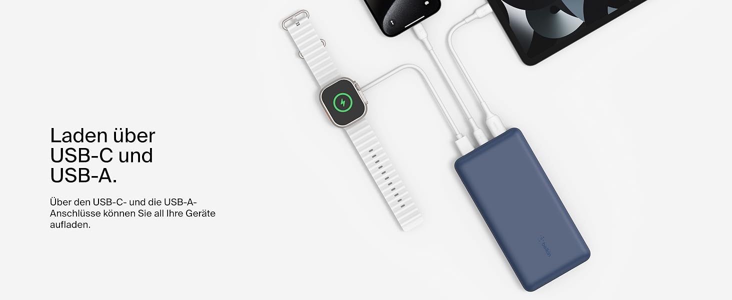 Powerbank Belkin 20000mAh з USB-C та USB-A, 20K, блакитний - для iPhone, Galaxy, Pixel, iPad, AirPods та інші пристрої