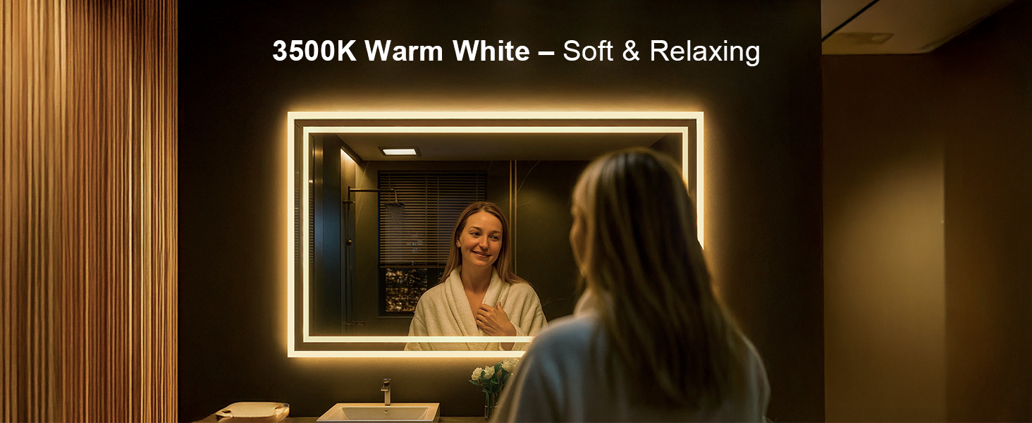 Дзеркало для ванної кімнати зі підсвічуванням 70x50 см, сенсорне керування, протизапітніння, 3 кольори світла, регулювання яскравості