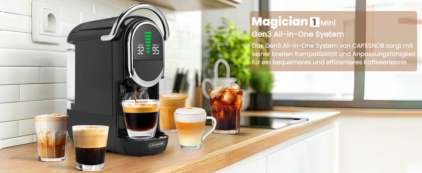 Кавомашина 5-в-1 Warriors1 для Nespresso, Dolce Gusto, Lavazza A Modo Mio, Espresso Point та кавової гущі, 20 bar, 0.8 л, автоматична, для дому та офісу, чорна