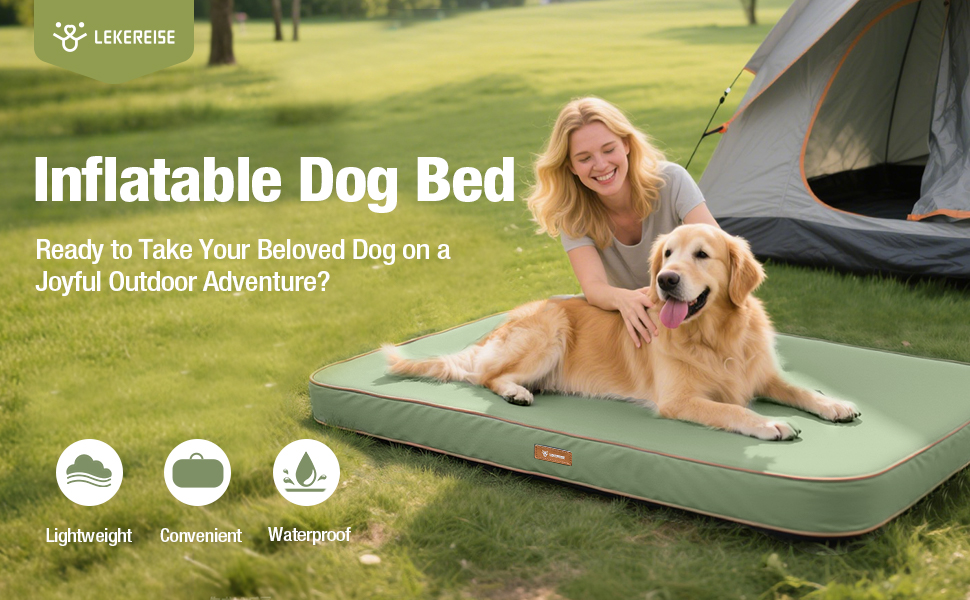Надувне ліжко для собак Lekereise Outdoor, 126x66x12 см, водонепроникне, для середніх та маленьких собак, знімний чохол, для відпочинку в подорожах та на вулиці (зелене, XL)