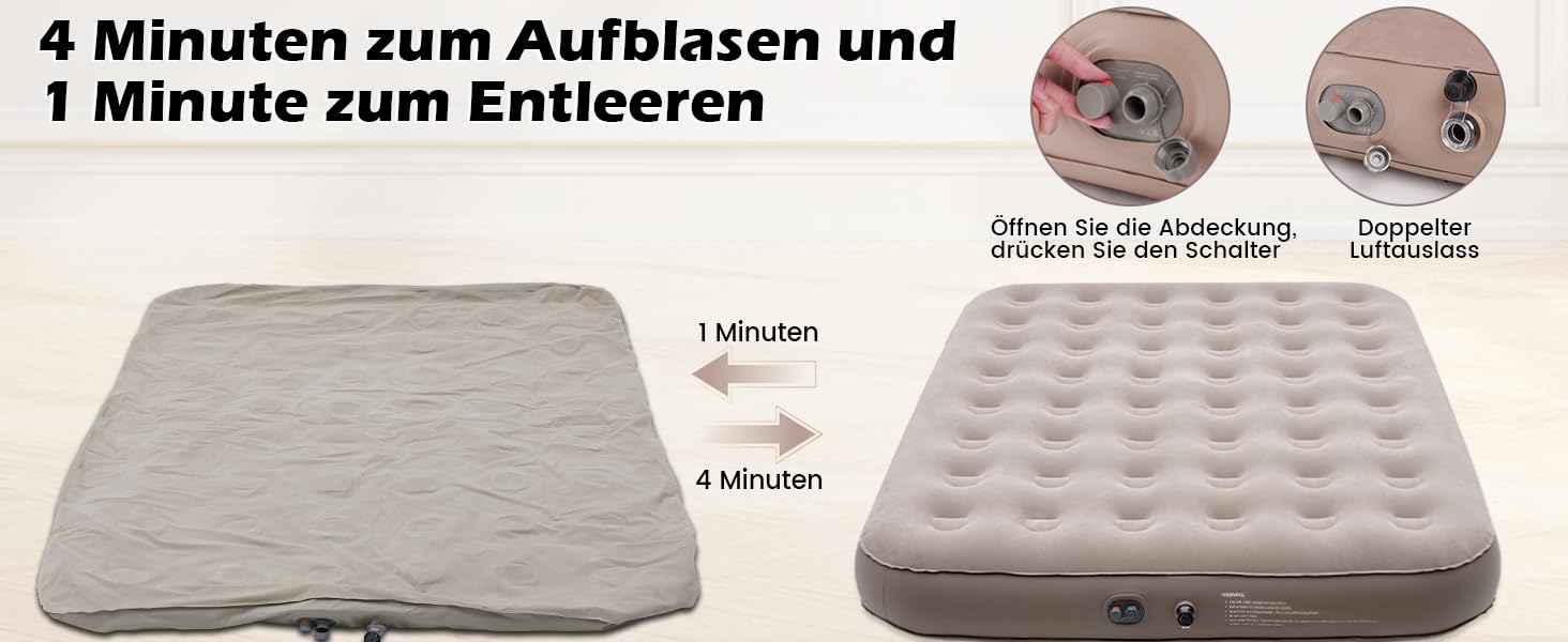 Надувне ліжко для двох осіб, самонадувне, з електричним насосом. Розмір 198x152x25 см