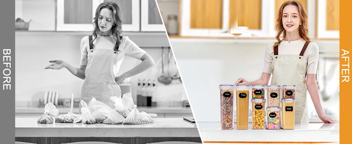 Набори контейнерів для зберігання GoMaihe (8 шт.) - герметичні, для продуктів та кормів для тварин, чорні