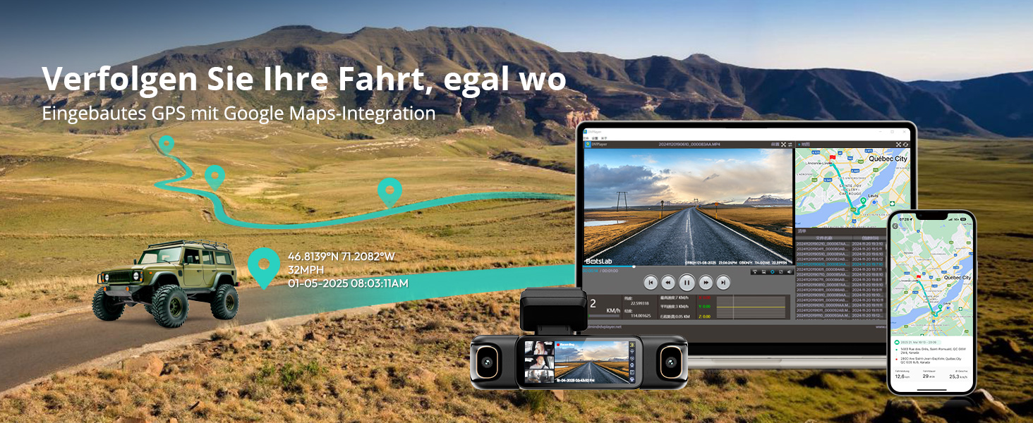 Dashcam BOTSLAB G980H 4-канальна з GPS, WiFi, IPS-дисплеєм та Super Night Vision, 3K+3*1080P, 128GB SD, G-Sensor, Loop-запис, Park Monitoring