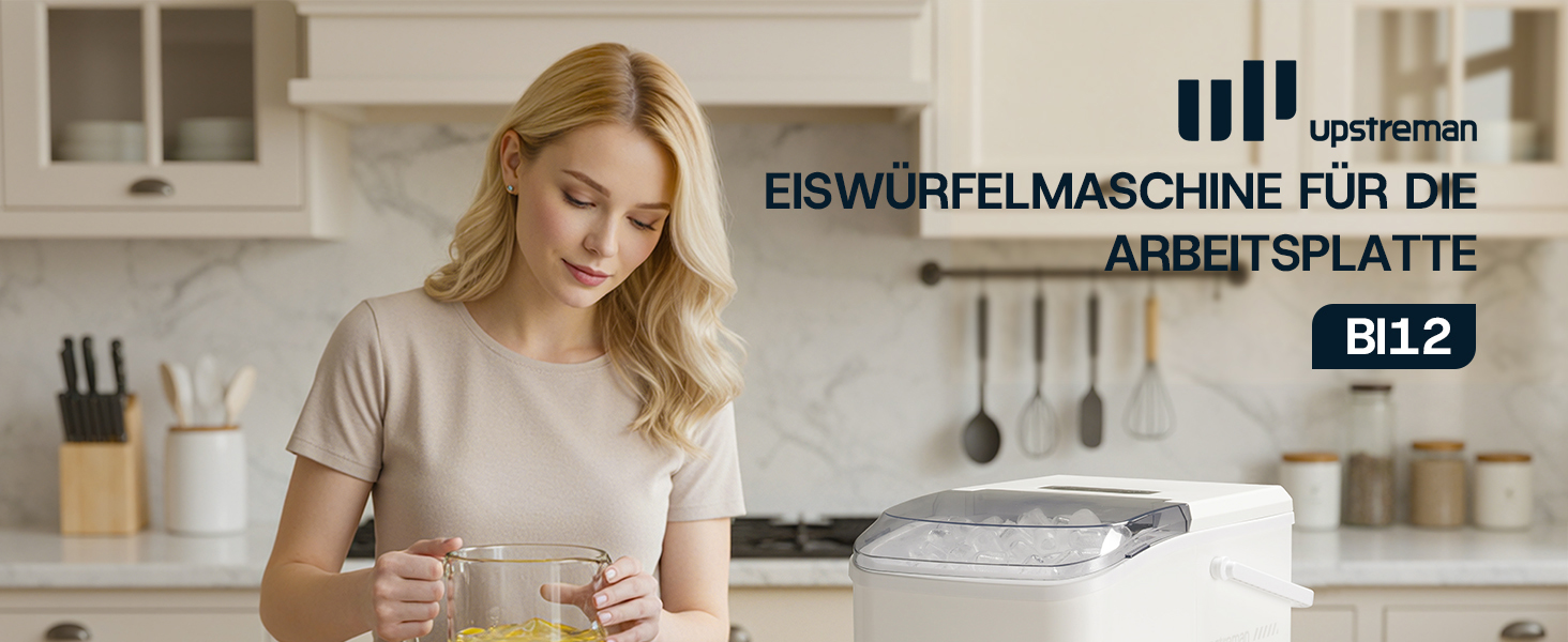 Машина для приготування льоду Upstreman BI12, біла: швидке охолодження, автоматичне очищення, для дому, офісу