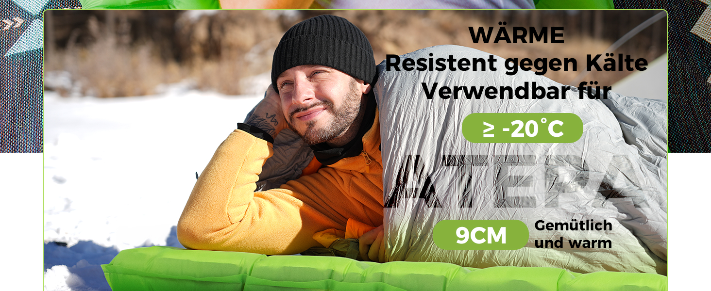 ATEPA ThermAir ізомат для кемпінгу та трекінгу, 6R, R-значення 6.6, 7 камер, компактний, з сумкою, 9см товщина, 9см зелений