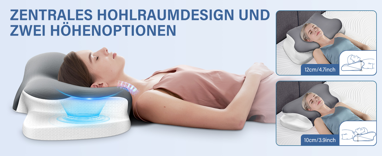 Подушка для шиї Ehomfory з ефектом пам'яті, дихаюча, ергономічна, сіра. Підходить для сну на боці, спині та животі.