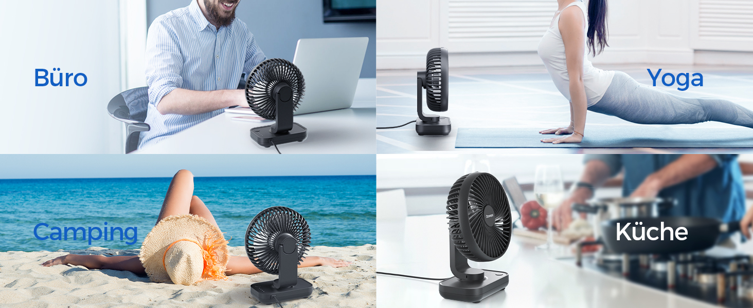 USB вентилятор OCOOPA - тихий, портативний, 4 швидкості, 4000mAh, для дому, офісу, чорний/темно-синій