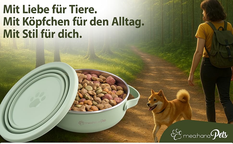 Hana Pets: Миска для годування тварин у дорогу 900 мл з кришкою - ідеальна для подорожей та активного відпочинку. Нержавіюча сталь, складна силіконова кришка, зручне собаче аксесуар. Міцна, компактна, гігієнічна.