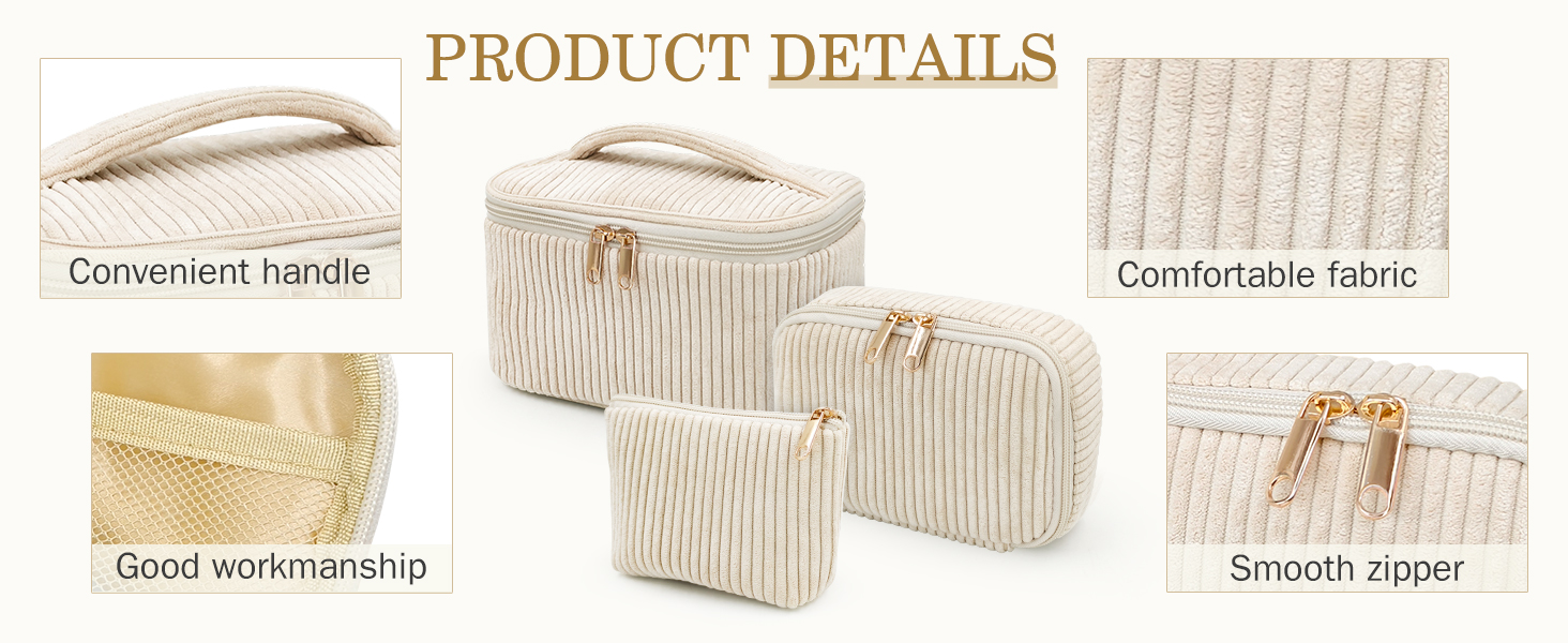 Набір косметичок для жінок: 3 шт. - для макіяжу, подорожей, повсякденного використання. Колір: бежевий