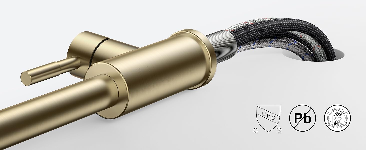 Кран кухонний FORIOUS з висувною лійкою, 360° обертання, 2 режими, шліфоване золото