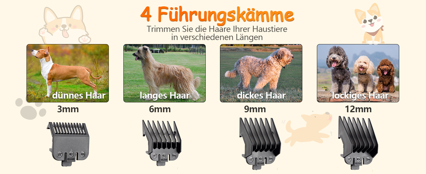 Професійна машинка для стрижки собак та котів Leise, 4 насадки, бездротова, для густого та кучерявого волосся