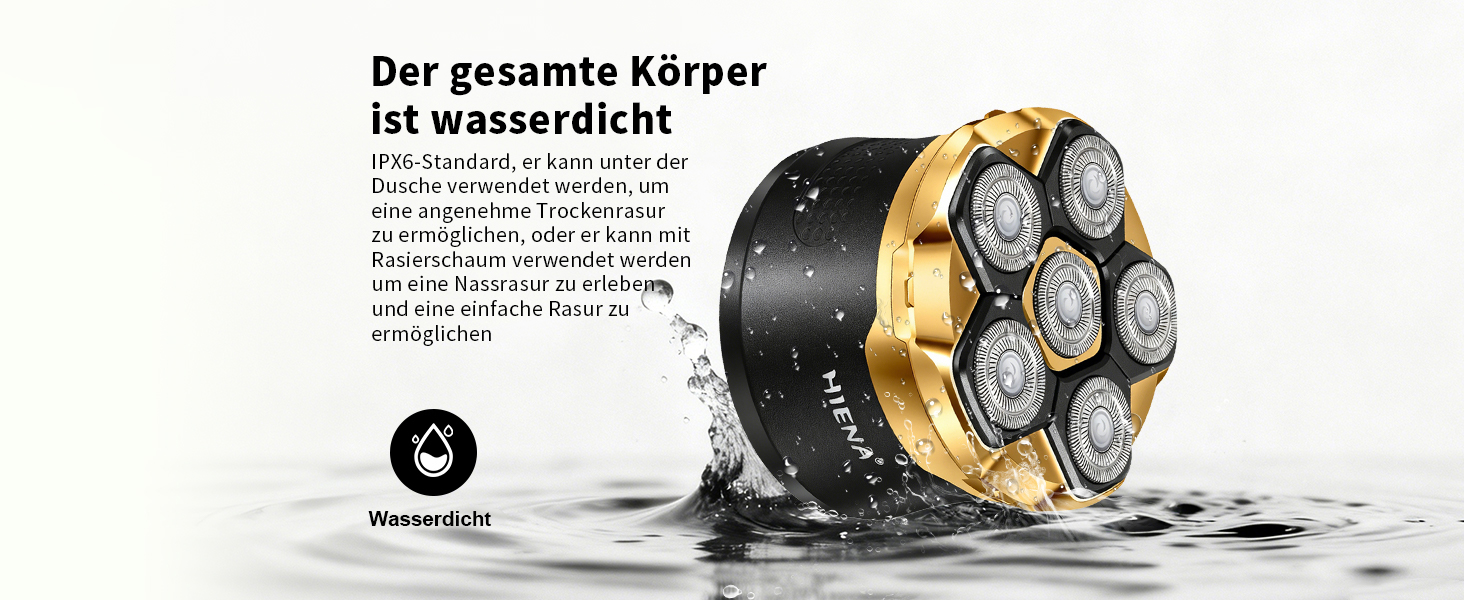 HIENA PRO Машинка для гоління голови чоловіча 6D магнітна, водонепроникна, з підзарядкою Type-C та LED-дисплеєм (Золотий)