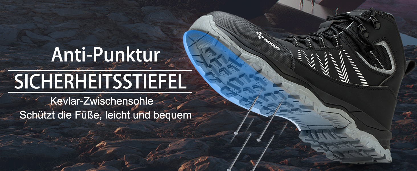 Чоловічі та жіночі робочі черевики ISOOUS з високим захистом, чорні, з металевим підноском, неслизькі, 43 EU