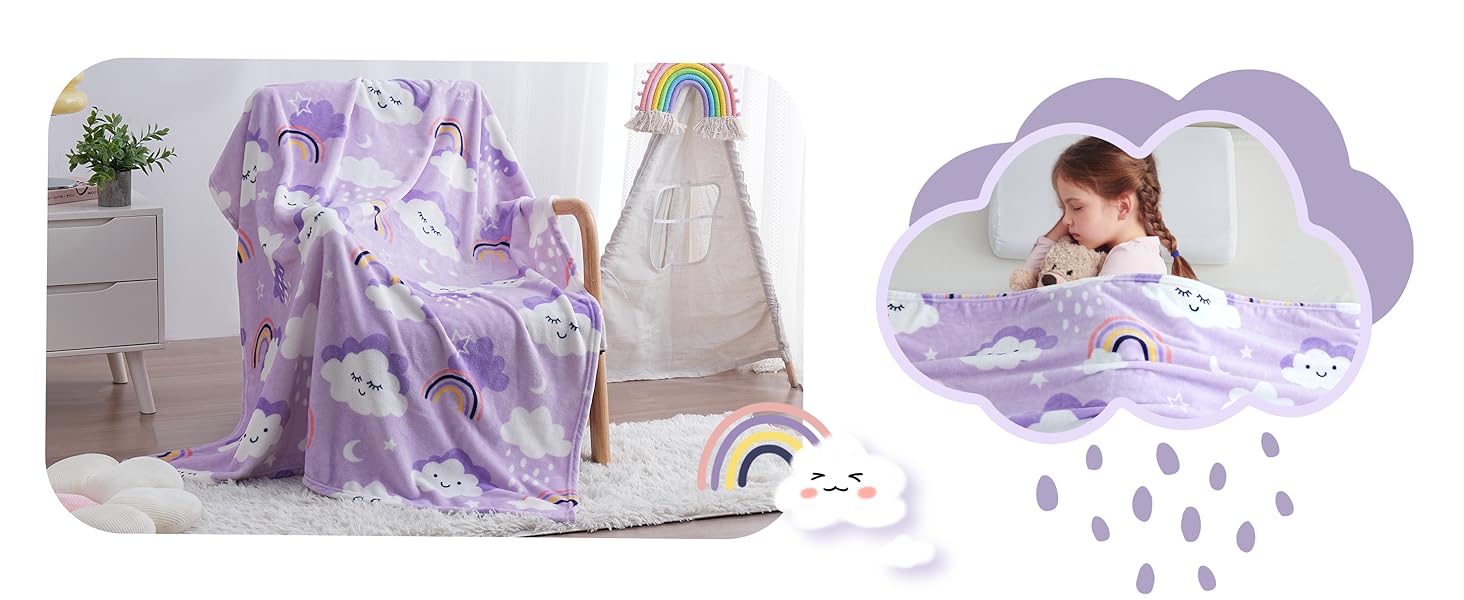 Плед-ковдра з принтом геймпада, що світиться в темряві, для дітей та дорослих, 127x150 см, сірий (фіолетові хмари)