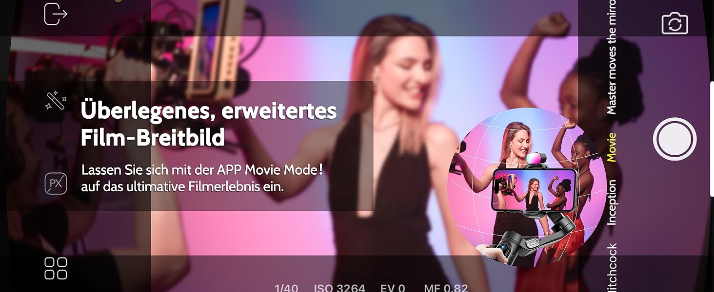 Стабілізатор для смартфона AOCHUAN Smart X Pro Kit: 3-осьовий гiмбал з RGB-фiллером, трекер обличчя, для iPhone/Android, чорний