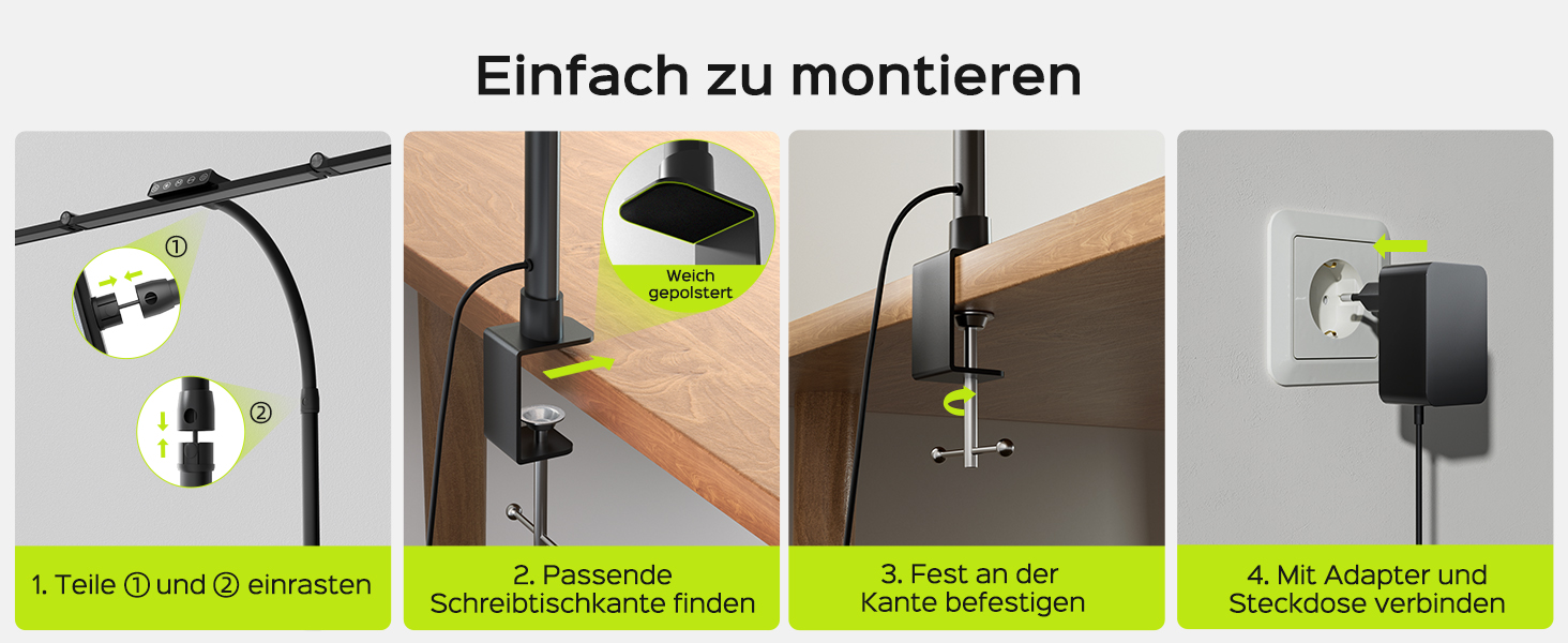 LED лампа настільна Jackyled з 3 регульованими головками, диммер, пульт, для монітора, офісу, майстерні, 5 рівнів яскравості та кольорових температур