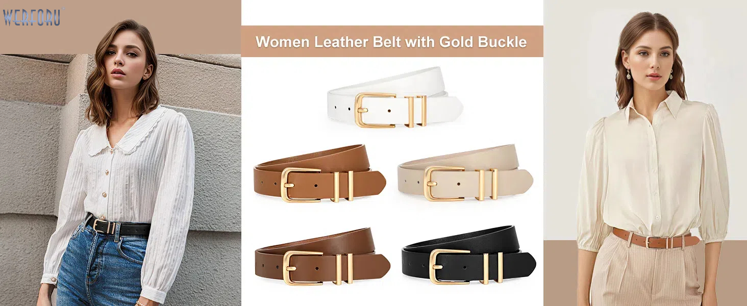 Жіночі шкіряні ремені WERFORU (3 шт.) - чорний, коричневий, бежевий. Підходять для талії 81-95 см