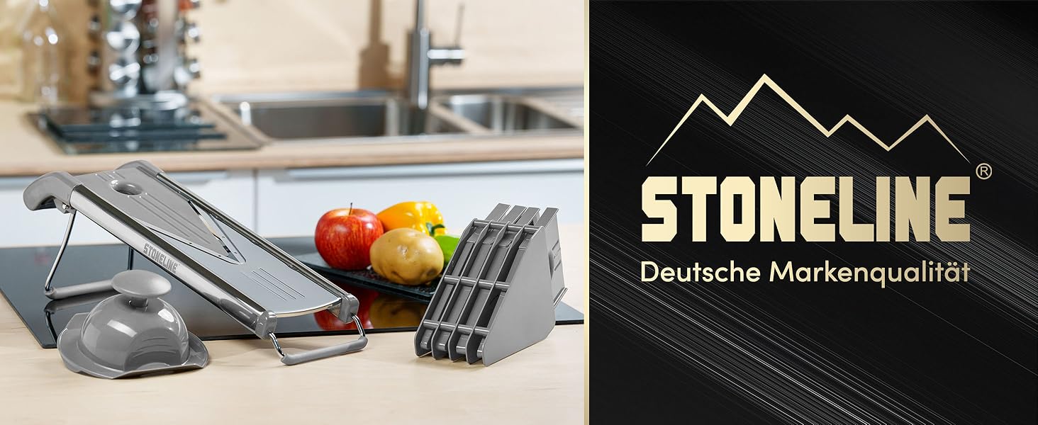 Набір для нарізки овочів STONELINE V - 9 предметів: для нарізки скибочками, соломкою, кубиками, спіралями. З нержавіючої сталі. Кухонний овочевий слайсер, тертак, спіралізатор, слайсер для картоплі фрі, сірий