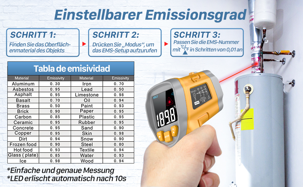 Інфрачервоний термометр Eventek -50°C ~ 600°C з лазером, регулюванням випромінювання та LCD-дисплеєм для гриля, піци, кухні та промисловості (жовтий)
