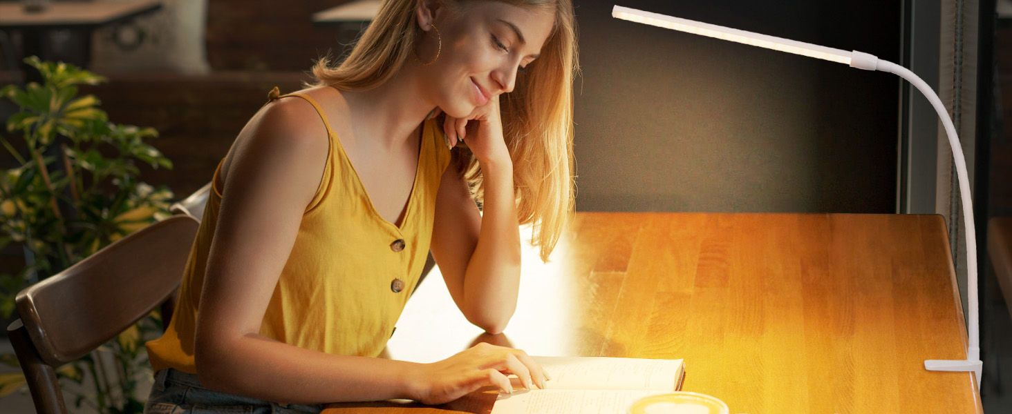 Лампа для столу Homefire LED з кріпленням, регульована яскравість: чорна, 5 рівнів яскравості, 5W, гнучка, для офісу, кабінету, захист очей, денне світло, USB