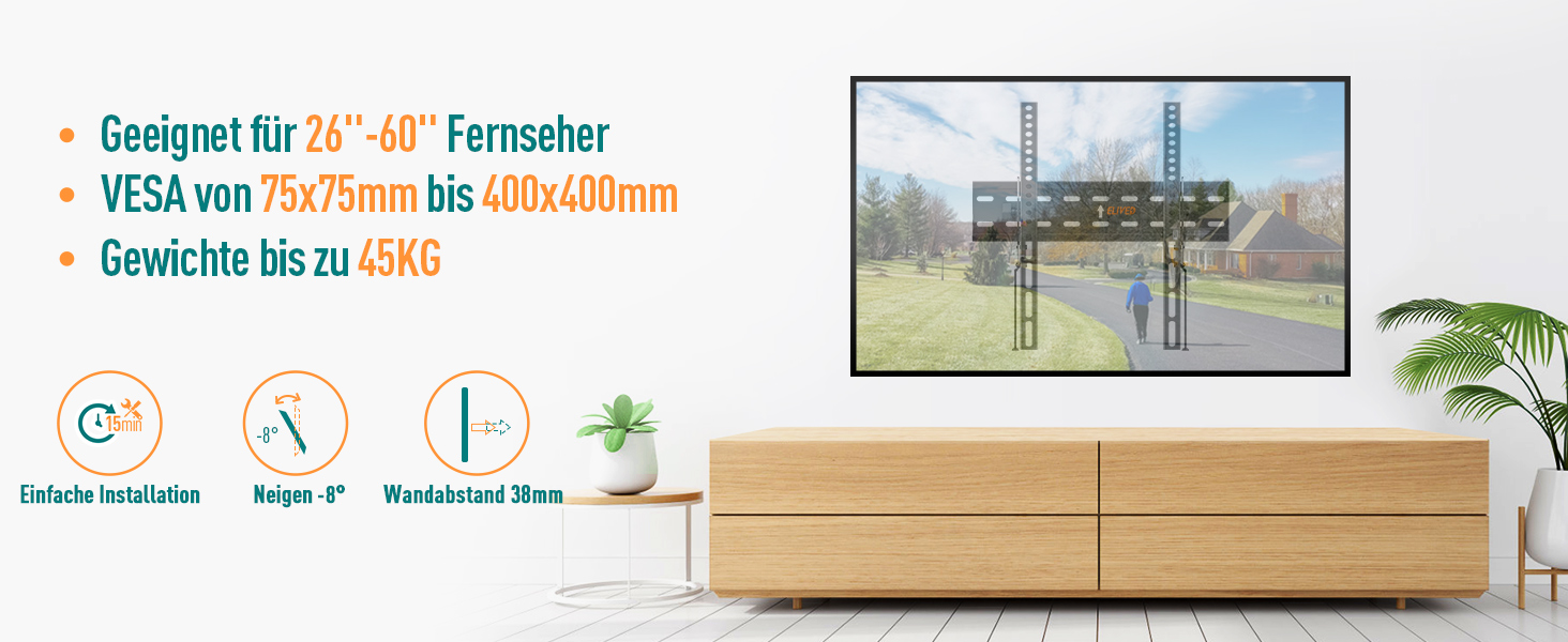 Кріплення для телевізора ELIVED EV007: настінний тримач для LED, LCD, OLED, Plasma телевізорів (26-60 дюймів, до 45 кг, VESA 400x400)