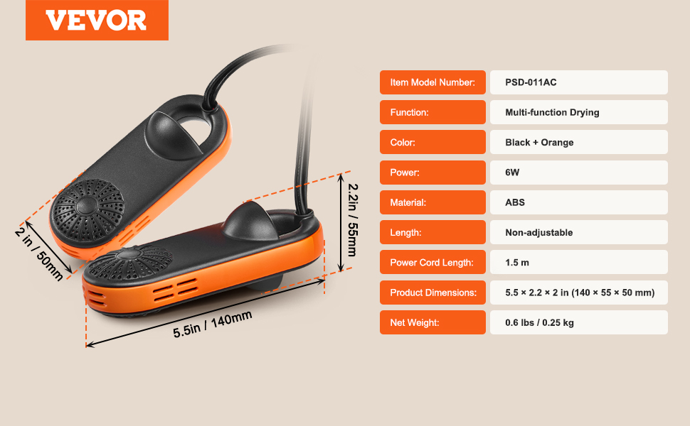 Сушарка для взуття VEVOR з 4 трубками та таймером, 200 Вт, сушарка для чобіт та взуття з тепловим обдувом