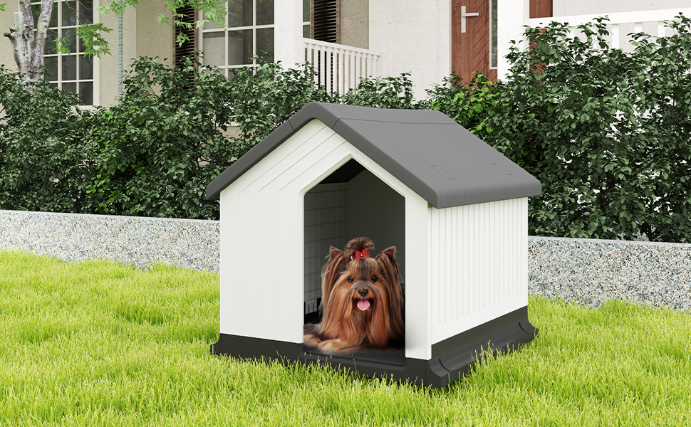 Будка для собак PawHut Outdoor - сіра, 62 x 61 x 60 см. Вологостійка, з вікном, для малих та мініатюрних собак